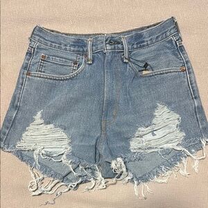 Levi's Blue Distressed Jean Shorts with Frayed Hem